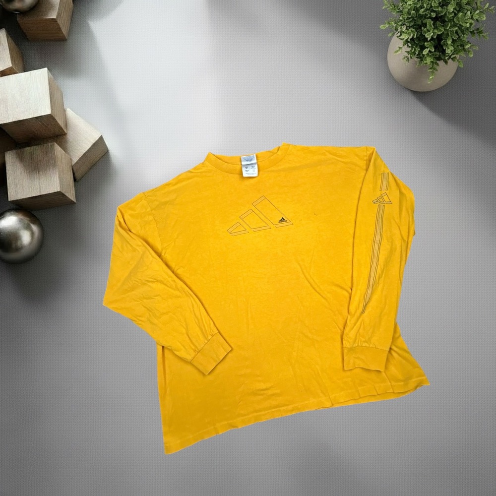 Vintage 90s Adidas Long Sleeve T-Shirt Yellow Boxy Skater Streetwear 2XL